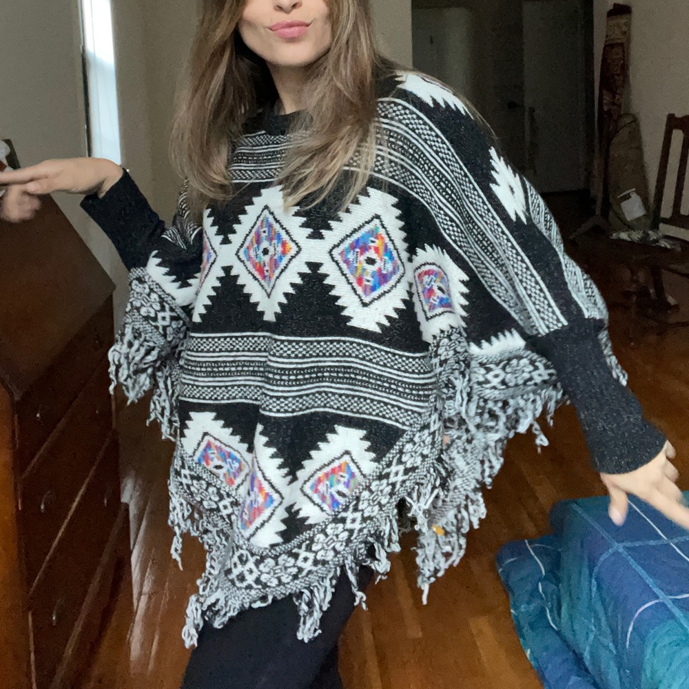 Knitted Rainbow Poncho w/ Sleeves